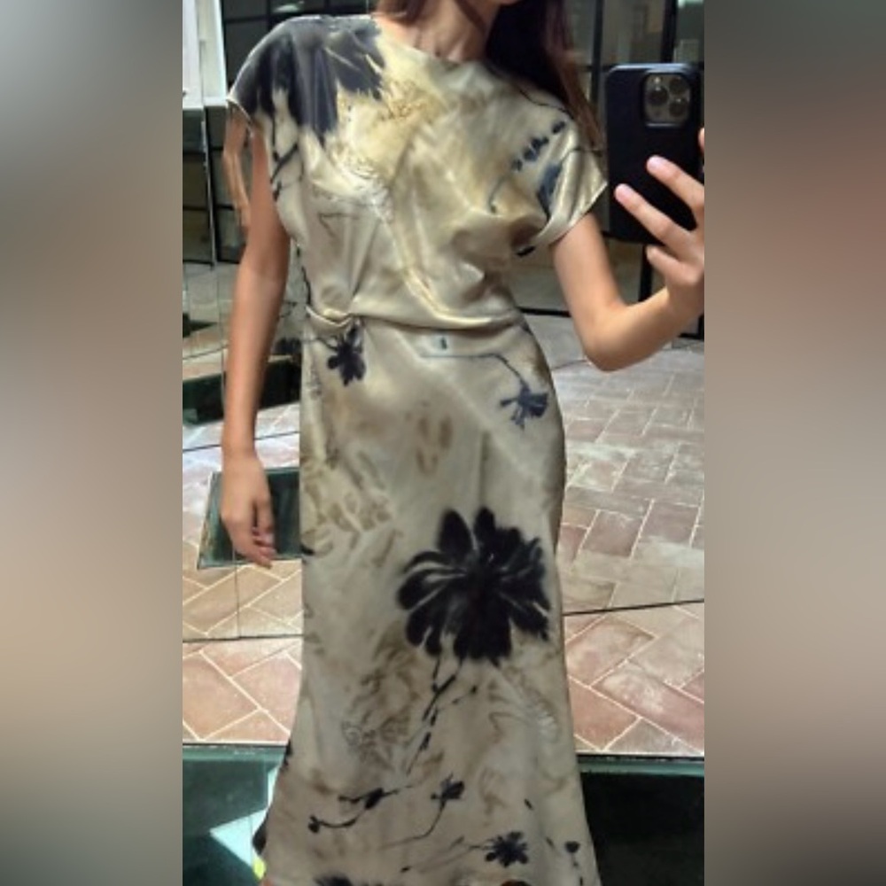 Zara Satin Dress with Black and Cream Hues